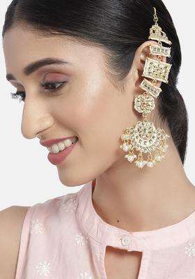 White Gold-Plated Matte Finish Kundan Chandbalis for Women | Traditional Ethnic Jewellery for Wedding & Festive Wear | Gift for Her