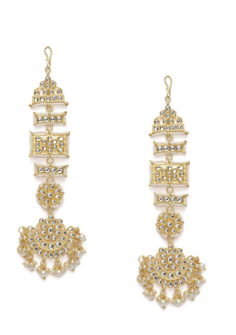 White Gold-Plated Matte Finish Kundan Chandbalis for Women | Traditional Ethnic Jewellery for Wedding & Festive Wear | Gift for Her - Indya