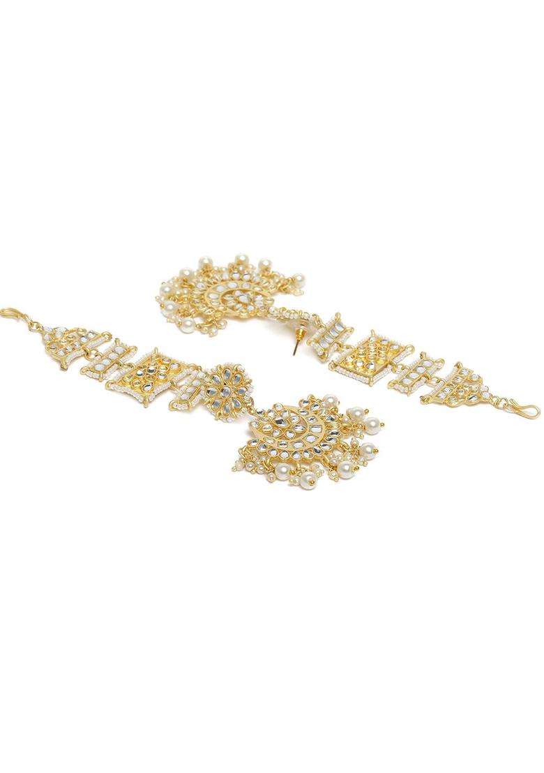 White Gold-Plated Matte Finish Kundan Chandbalis for Women | Traditional Ethnic Jewellery for Wedding & Festive Wear | Gift for Her - Indya