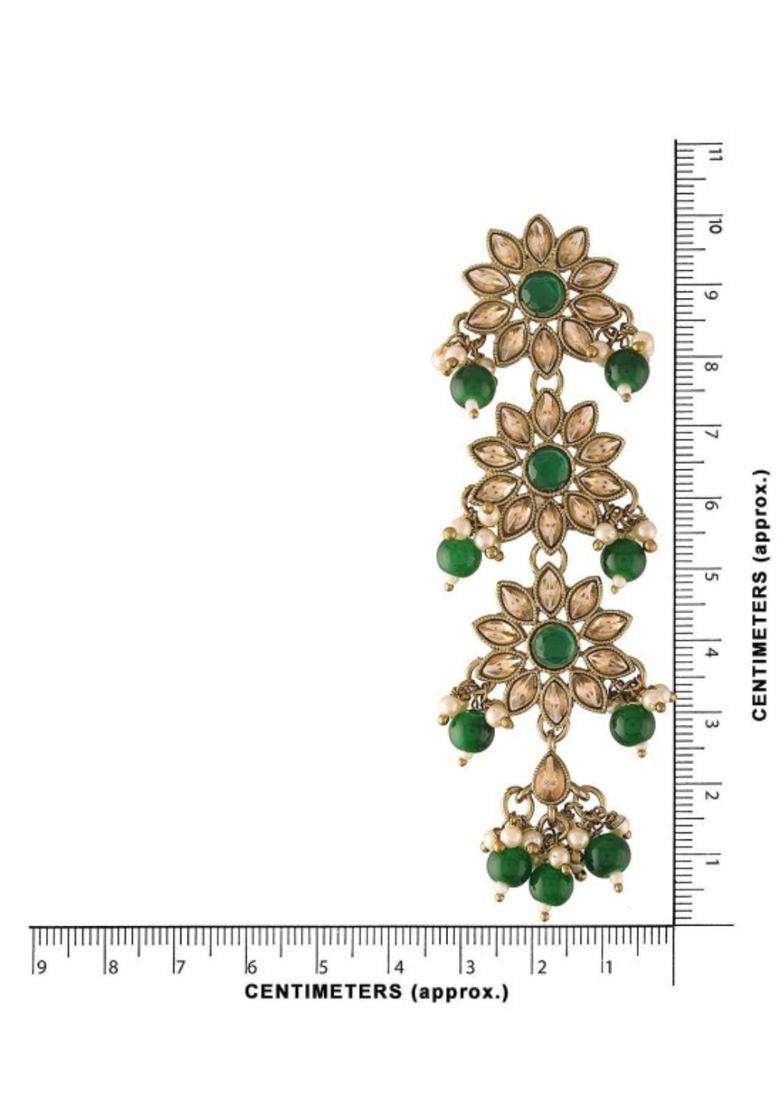 Green Gold-Plated Kundan & Faux Pearl Stone Studded Floral Drop Earrings for Women | Traditional Ethnic Jewellery for Wedding & Festive Wear | Gift for Her - Indya
