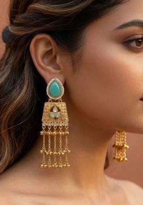 Gold-Plated Contemporary Drop Earrings for Women | Traditional Ethnic Jewellery for Wedding & Festive Wear | Gift for Her