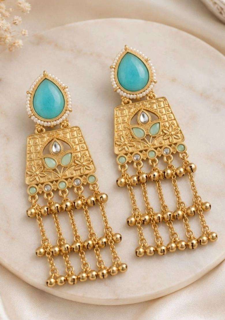 Gold-Plated Contemporary Drop Earrings for Women | Traditional Ethnic Jewellery for Wedding & Festive Wear | Gift for Her - Indya