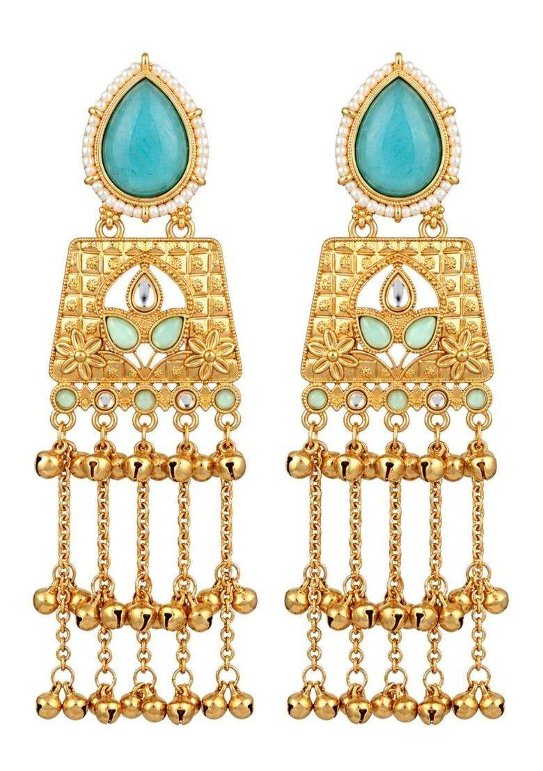 Gold-Plated Contemporary Drop Earrings for Women | Traditional Ethnic Jewellery for Wedding & Festive Wear | Gift for Her - Indya
