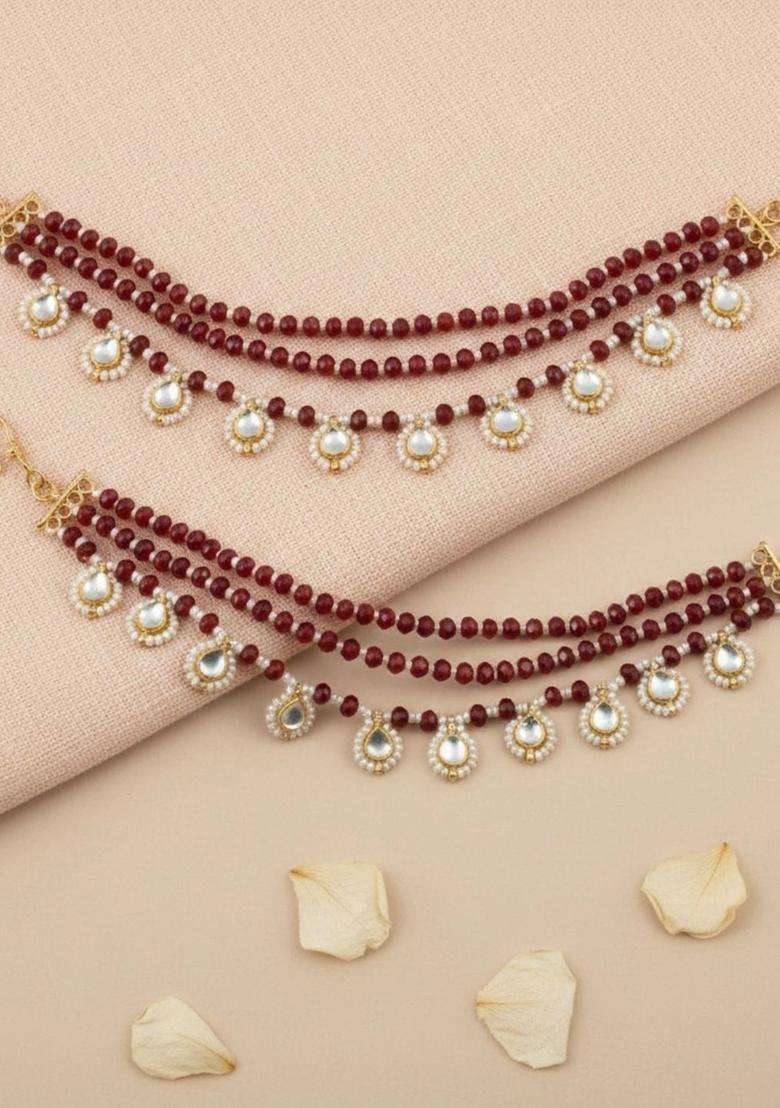 Gold-Plated Geometric Earrings with Kundan for Women | Traditional Ethnic Jewellery for Wedding & Festive Wear | Gift for Her - Indya