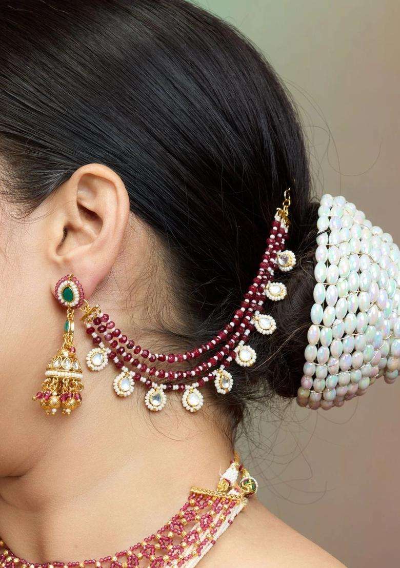 Gold-Plated Geometric Earrings with Kundan for Women | Traditional Ethnic Jewellery for Wedding & Festive Wear | Gift for Her - Indya