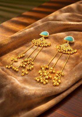 Stainless Steel Gold-Plated Studded Contemporary Drop Earrings for Women | Traditional Ethnic Jewellery for Wedding & Festive Wear | Gift for Her