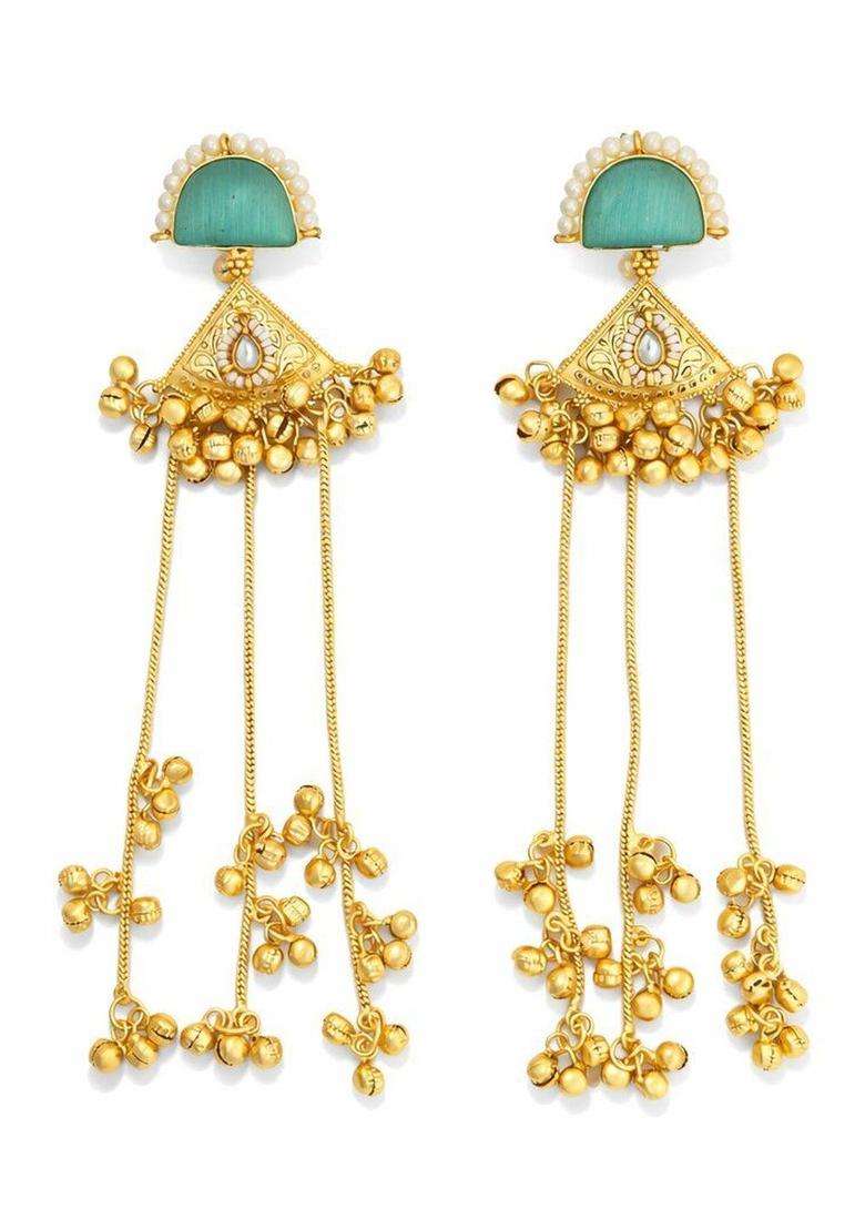 Stainless Steel Gold-Plated Studded Contemporary Drop Earrings for Women | Traditional Ethnic Jewellery for Wedding & Festive Wear | Gift for Her - Indya