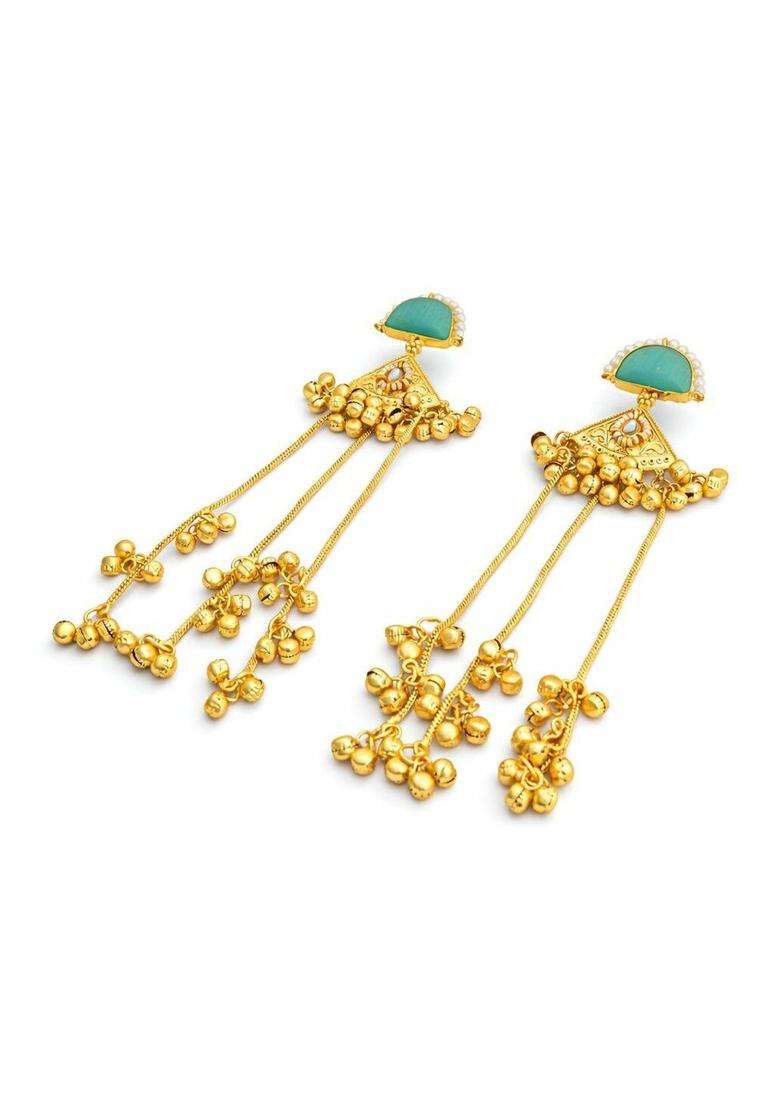 Stainless Steel Gold-Plated Studded Contemporary Drop Earrings for Women | Traditional Ethnic Jewellery for Wedding & Festive Wear | Gift for Her - Indya