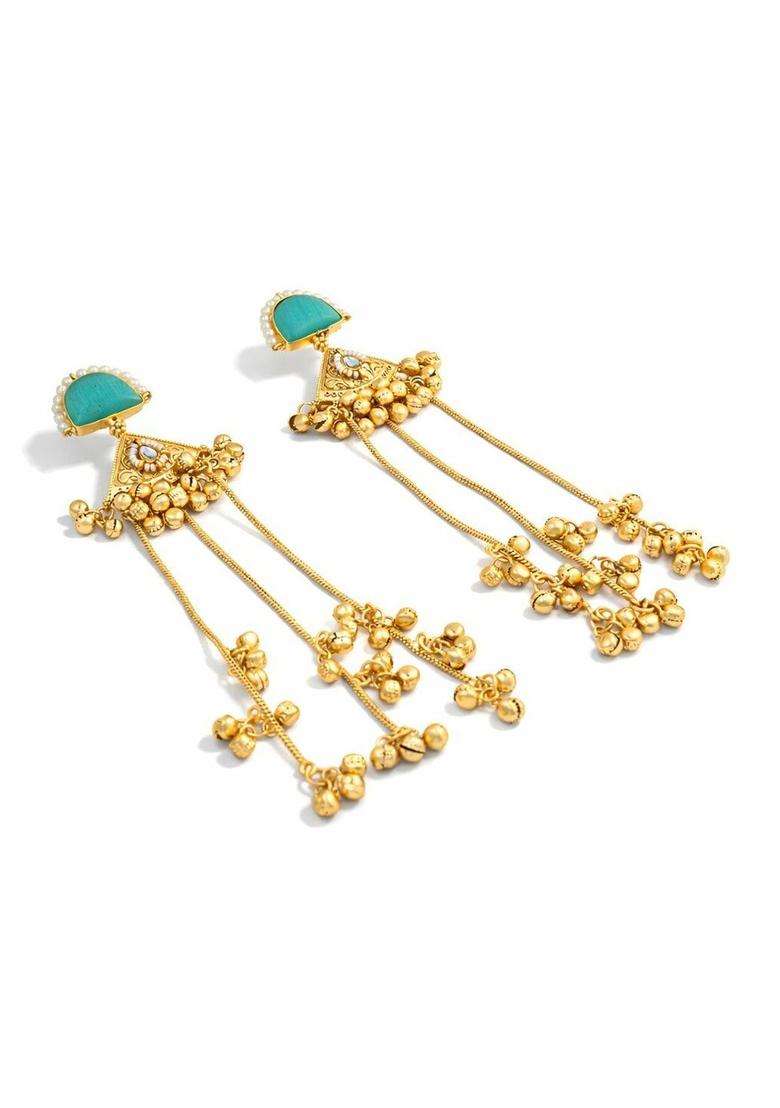 Stainless Steel Gold-Plated Studded Contemporary Drop Earrings for Women | Traditional Ethnic Jewellery for Wedding & Festive Wear | Gift for Her - Indya