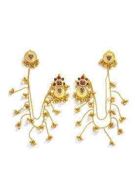 Stainless Steel Gold-Plated Contemporary Drop Earrings with Chains for Women | Traditional Ethnic Jewellery for Wedding & Festive Wear | Gift for Her