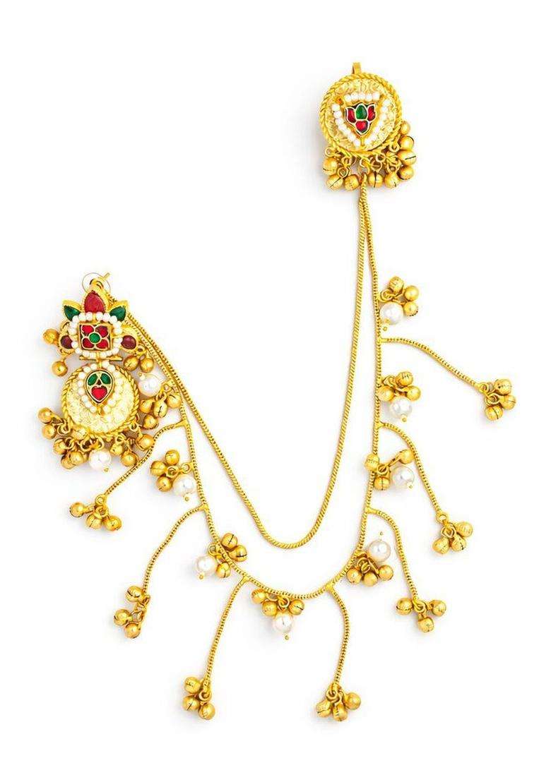 Stainless Steel Gold-Plated Contemporary Drop Earrings with Chains for Women | Traditional Ethnic Jewellery for Wedding & Festive Wear | Gift for Her - Indya