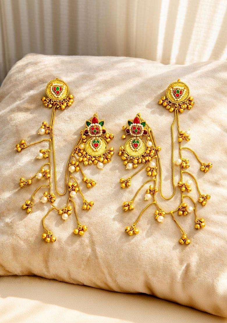 Stainless Steel Gold-Plated Contemporary Drop Earrings with Chains for Women | Traditional Ethnic Jewellery for Wedding & Festive Wear | Gift for Her - Indya
