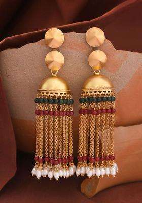 Gold-Plated Pearls Studded Dome Shaped Jhumkas Earrings for Women | Traditional Ethnic Jewellery for Wedding & Festive Wear | Gift for Her