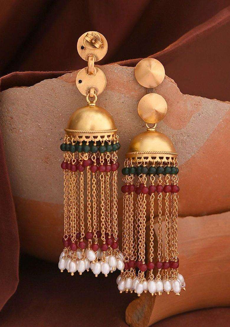 Gold-Plated Pearls Studded Dome Shaped Jhumkas Earrings for Women | Traditional Ethnic Jewellery for Wedding & Festive Wear | Gift for Her - Indya