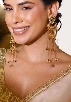Gold-Plated Crescent Shaped Jhumkas Earrings for Women | Traditional Ethnic Jewellery for Wedding & Festive Wear | Gift for Her