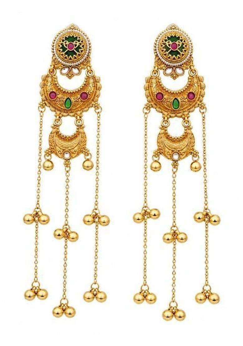 Gold-Plated Crescent Shaped Jhumkas Earrings for Women | Traditional Ethnic Jewellery for Wedding & Festive Wear | Gift for Her - Indya