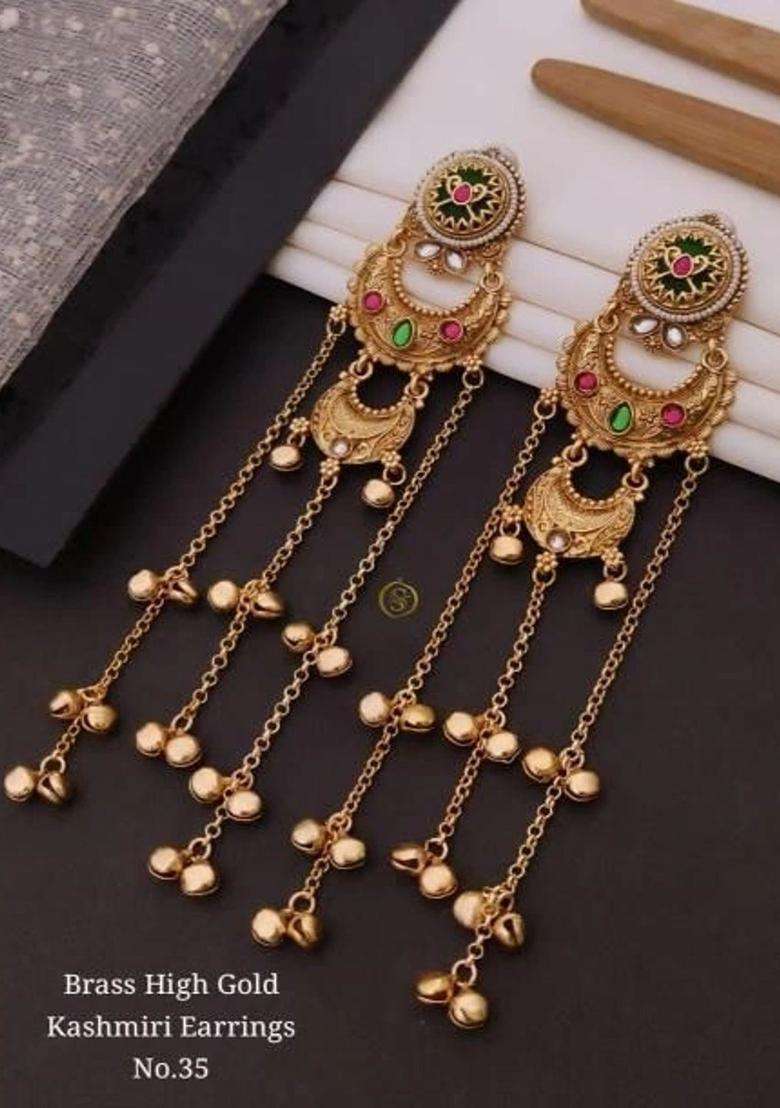 Gold-Plated Crescent Shaped Jhumkas Earrings for Women | Traditional Ethnic Jewellery for Wedding & Festive Wear | Gift for Her - Indya