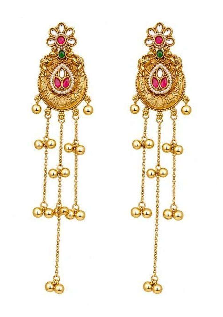 Gold-Plated Circular Drop Earrings for Women | Traditional Ethnic Jewellery for Wedding & Festive Wear | Gift for Her - Indya