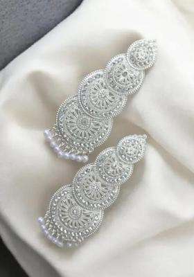 Silver-Plated Stones Studded & Beaded Contemporary Drop Earrings for Women | Traditional Ethnic Jewellery for Wedding & Festive Wear | Gift for Her