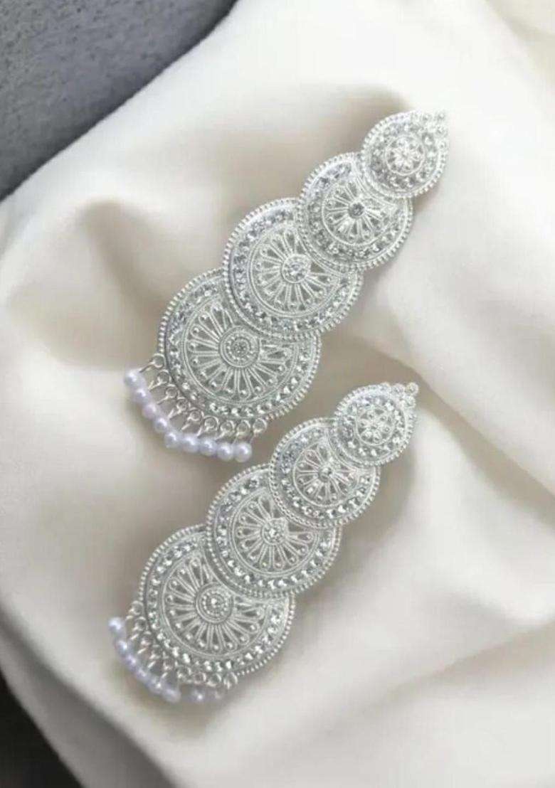 Silver-Plated Stones Studded & Beaded Contemporary Drop Earrings for Women | Traditional Ethnic Jewellery for Wedding & Festive Wear | Gift for Her - Indya
