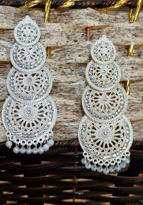 Silver-Plated Artificial Stones Studded and Beaded Drop Earrings for Women | Traditional Ethnic Jewellery for Wedding & Festive Wear | Gift for Her