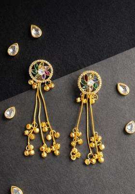 Brass-Plated Circular Drop Earrings with American Diamond for Women | Traditional Ethnic Jewellery for Wedding & Festive Wear | Gift for Her