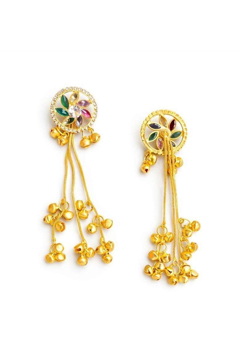 Brass-Plated Circular Drop Earrings with American Diamond for Women | Traditional Ethnic Jewellery for Wedding & Festive Wear | Gift for Her - Indya