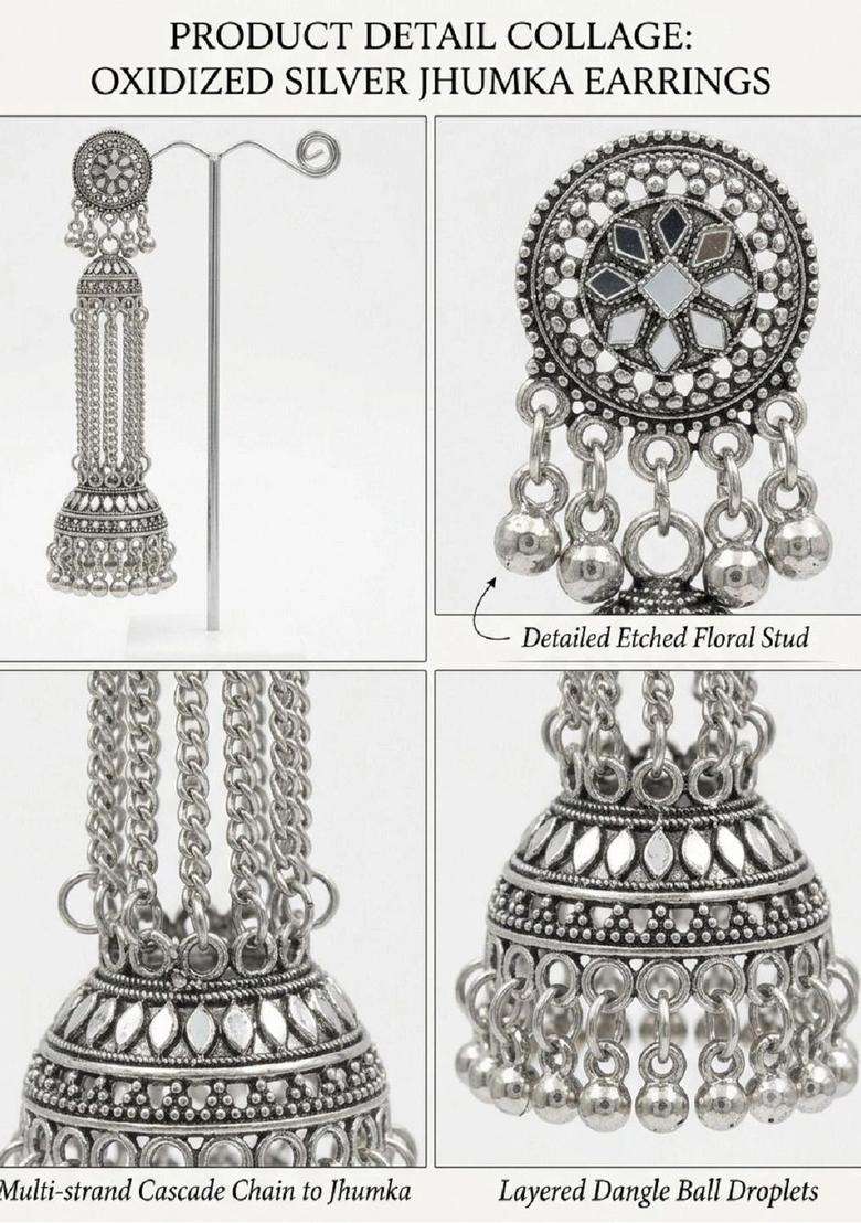 Silver-Plated Circular Jhumkas Earrings for Women | Traditional Ethnic Jewellery for Wedding & Festive Wear | Gift for Her - Indya