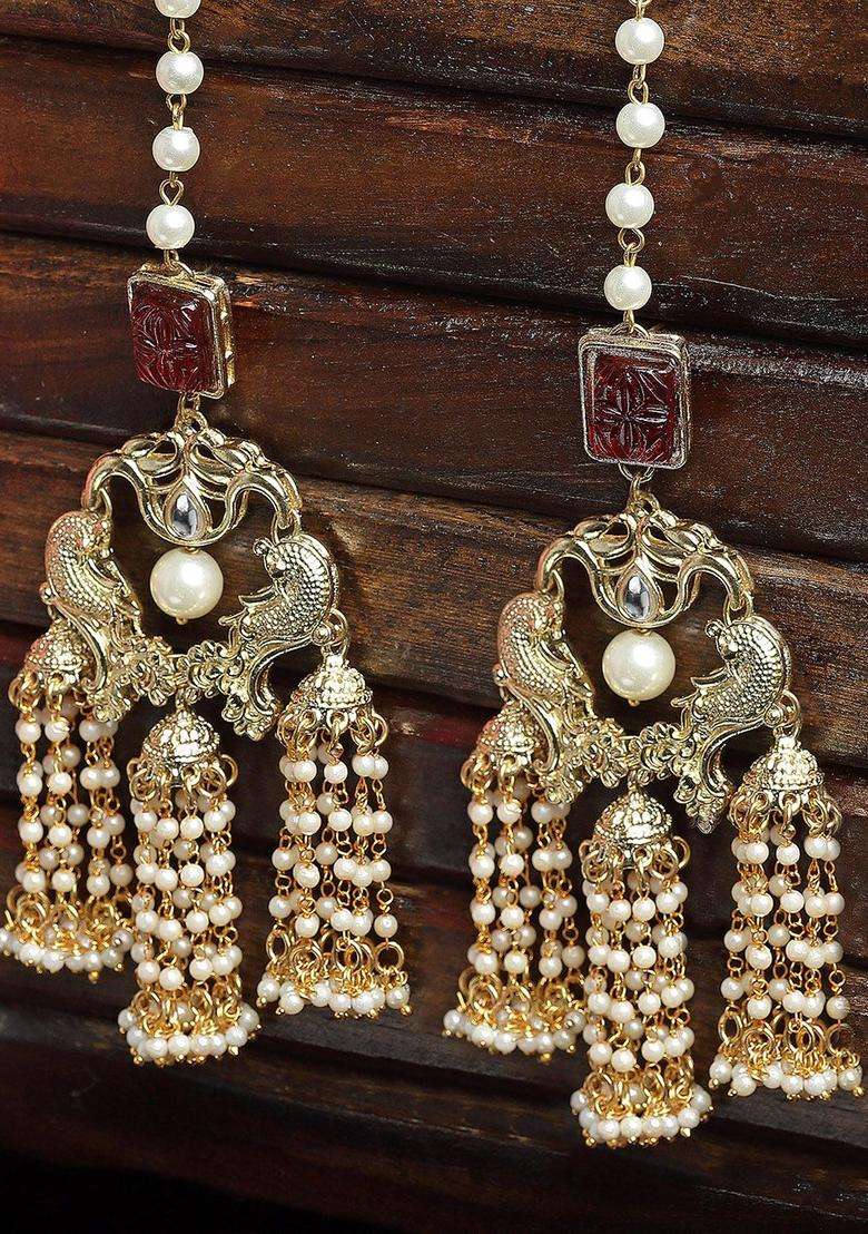 Red Gold-Plated Contemporary Drop Kundan Earrings for Women | Traditional Ethnic Jewellery for Wedding & Festive Wear | Gift for Her - Indya