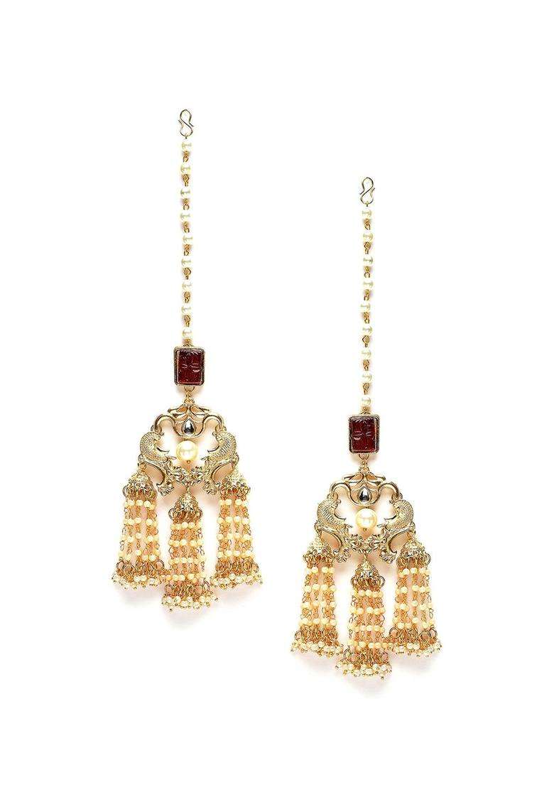 Red Gold-Plated Contemporary Drop Kundan Earrings for Women | Traditional Ethnic Jewellery for Wedding & Festive Wear | Gift for Her - Indya