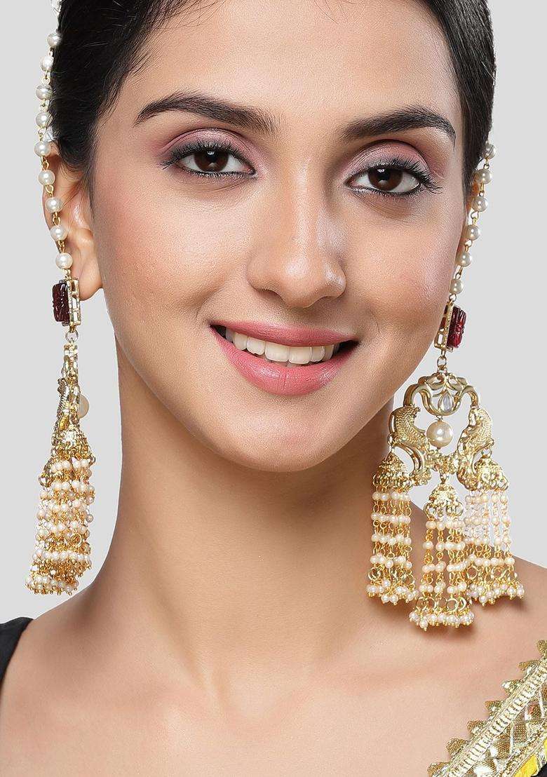 Red Gold-Plated Contemporary Drop Kundan Earrings for Women | Traditional Ethnic Jewellery for Wedding & Festive Wear | Gift for Her - Indya