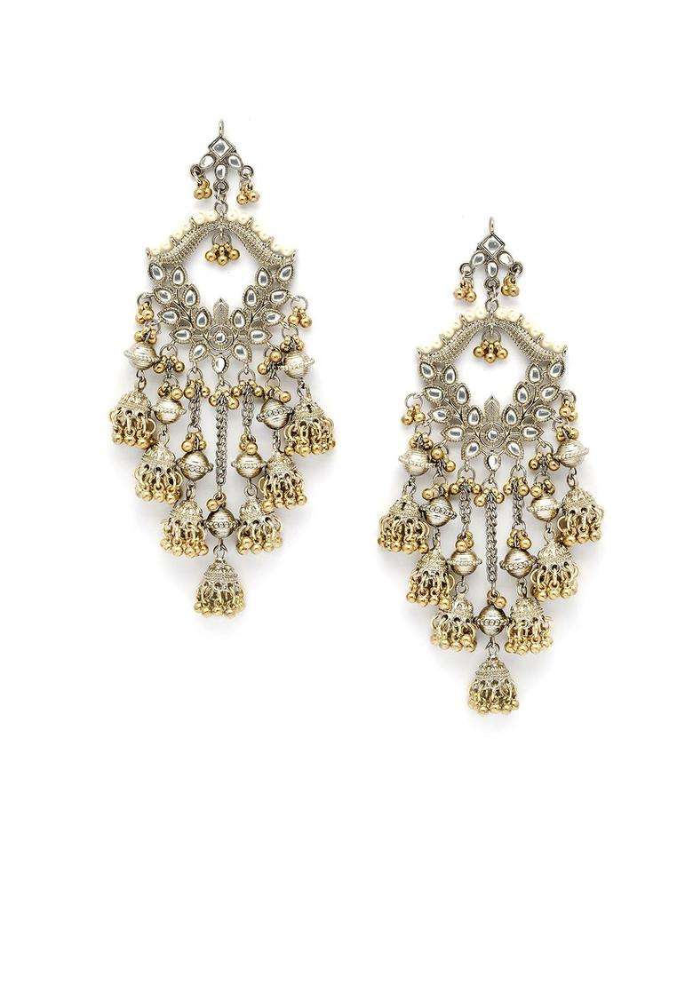 Silver-Plated Kundan Studded Oxidized Drop Earrings for Women | Traditional Ethnic Jewellery for Wedding & Festive Wear | Gift for Her - Indya