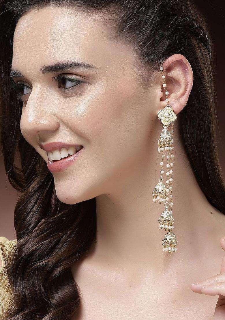 Gold-Plated Kundan Studded Contemporary Jhumkas Jhumki Traditional Earrings for Women | Traditional Ethnic Jewellery for Wedding & Festive Wear | Gift for Her - Indya