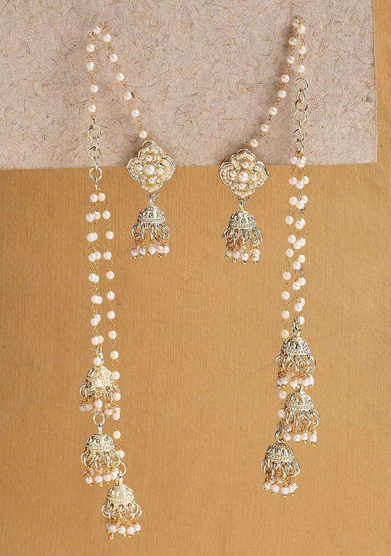 Gold-Plated Kundan Studded Contemporary Jhumkas Jhumki Traditional Earrings for Women | Traditional Ethnic Jewellery for Wedding & Festive Wear | Gift for Her - Indya