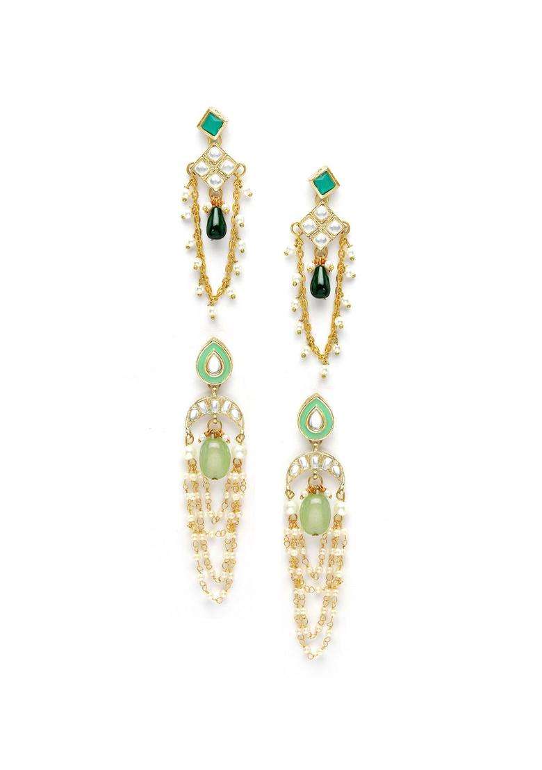 Set of 2 Gold-Plated Drop Earrings with Kundan for Women | Traditional Ethnic Jewellery for Wedding & Festive Wear | Gift for Her - Indya