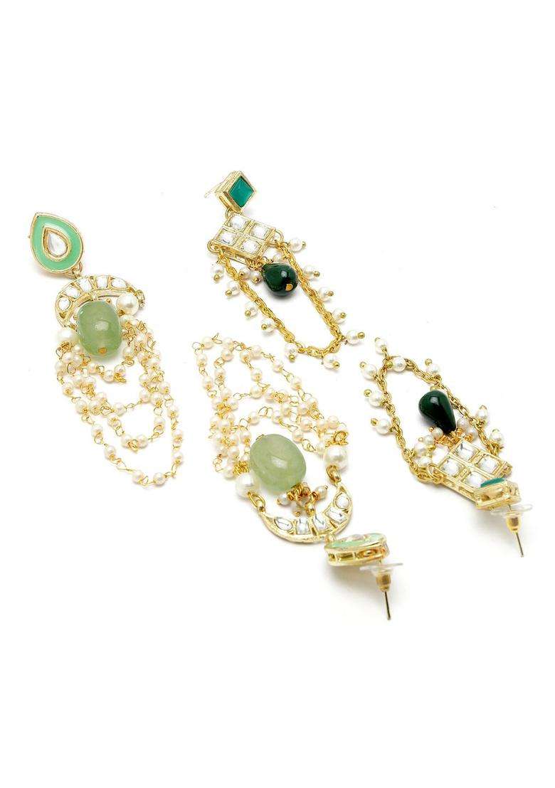 Set of 2 Gold-Plated Drop Earrings with Kundan for Women | Traditional Ethnic Jewellery for Wedding & Festive Wear | Gift for Her - Indya