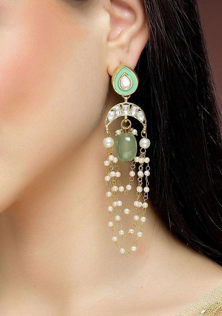 Set of 2 Gold-Plated Drop Earrings with Kundan for Women | Traditional Ethnic Jewellery for Wedding & Festive Wear | Gift for Her - Indya