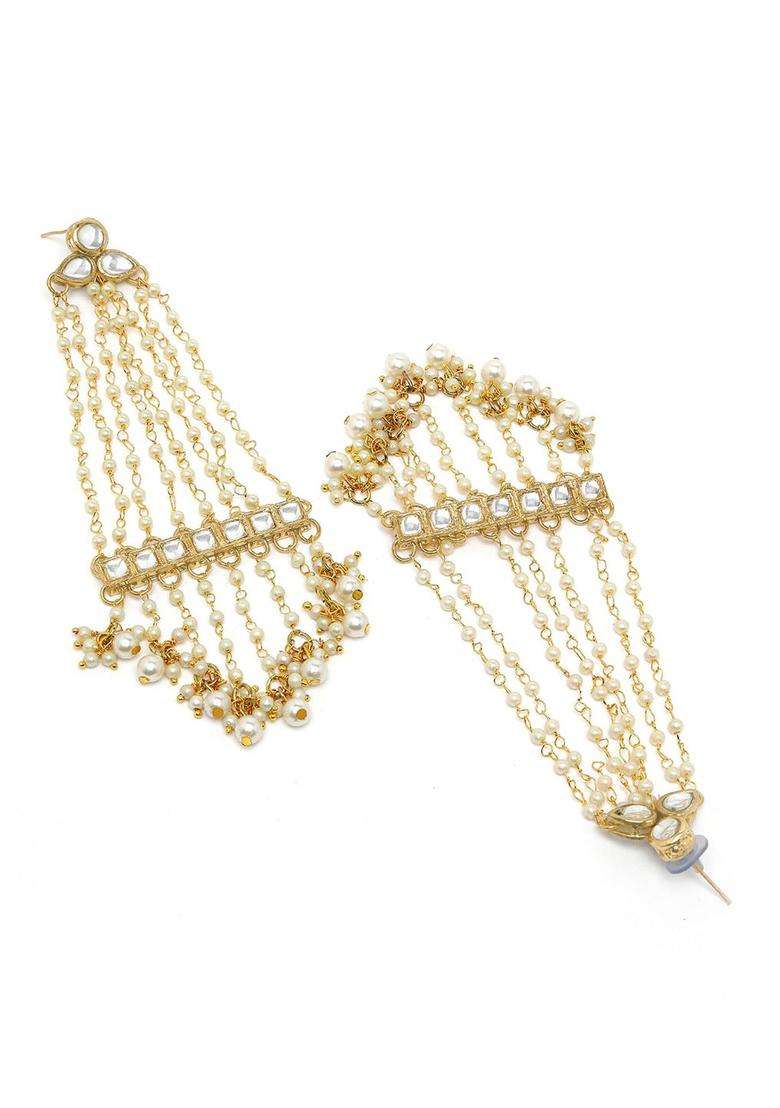 Gold-Plated Pearl Chain Kundan Studded Drop Earrings for Women | Traditional Ethnic Jewellery for Wedding & Festive Wear | Gift for Her - Indya