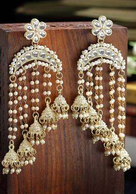 Gold-Plated Contemporary Jhumkas Kundan Jhumki Earrings for Women | Traditional Ethnic Jewellery for Wedding & Festive Wear | Gift for Her