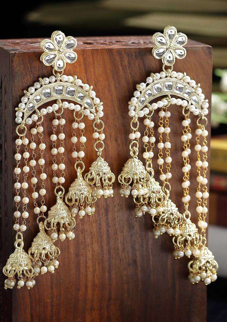 Gold-Plated Contemporary Jhumkas Kundan Jhumki Earrings for Women | Traditional Ethnic Jewellery for Wedding & Festive Wear | Gift for Her - Indya