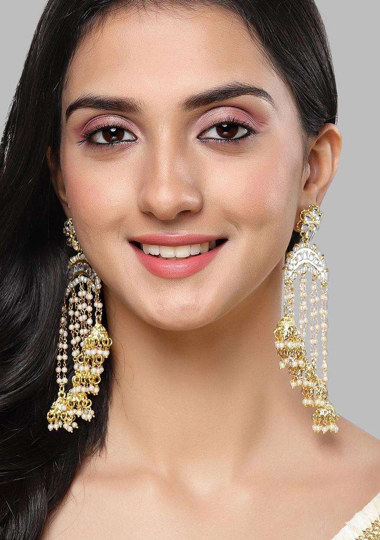 Gold-Plated Contemporary Jhumkas Kundan Jhumki Earrings for Women | Traditional Ethnic Jewellery for Wedding & Festive Wear | Gift for Her - Indya