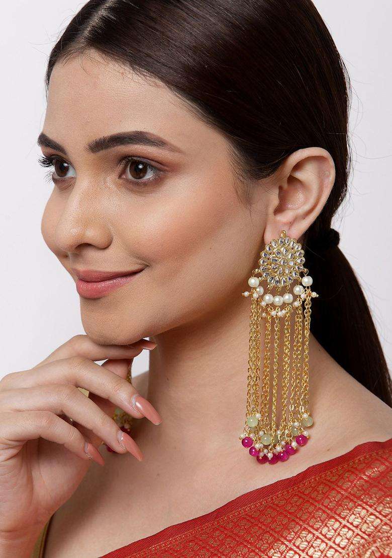 Gold-Plated Pink Contemporary Drop Earrings for Women | Stylish Party & Everyday Wear | Gift for Her - Indya