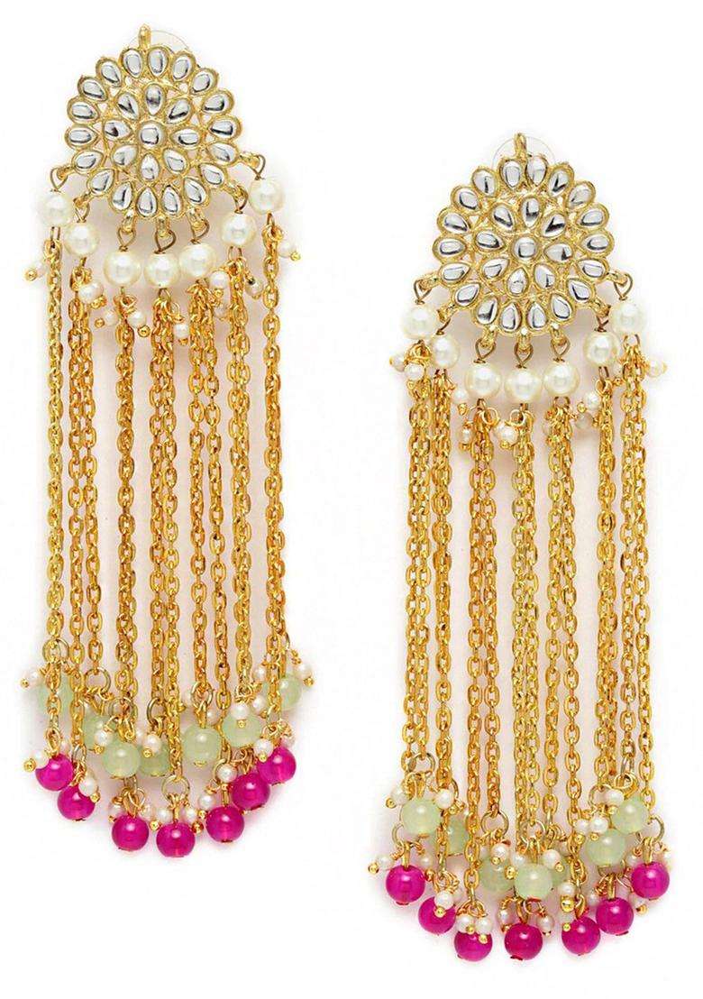 Gold-Plated Pink Contemporary Drop Earrings for Women | Stylish Party & Everyday Wear | Gift for Her - Indya