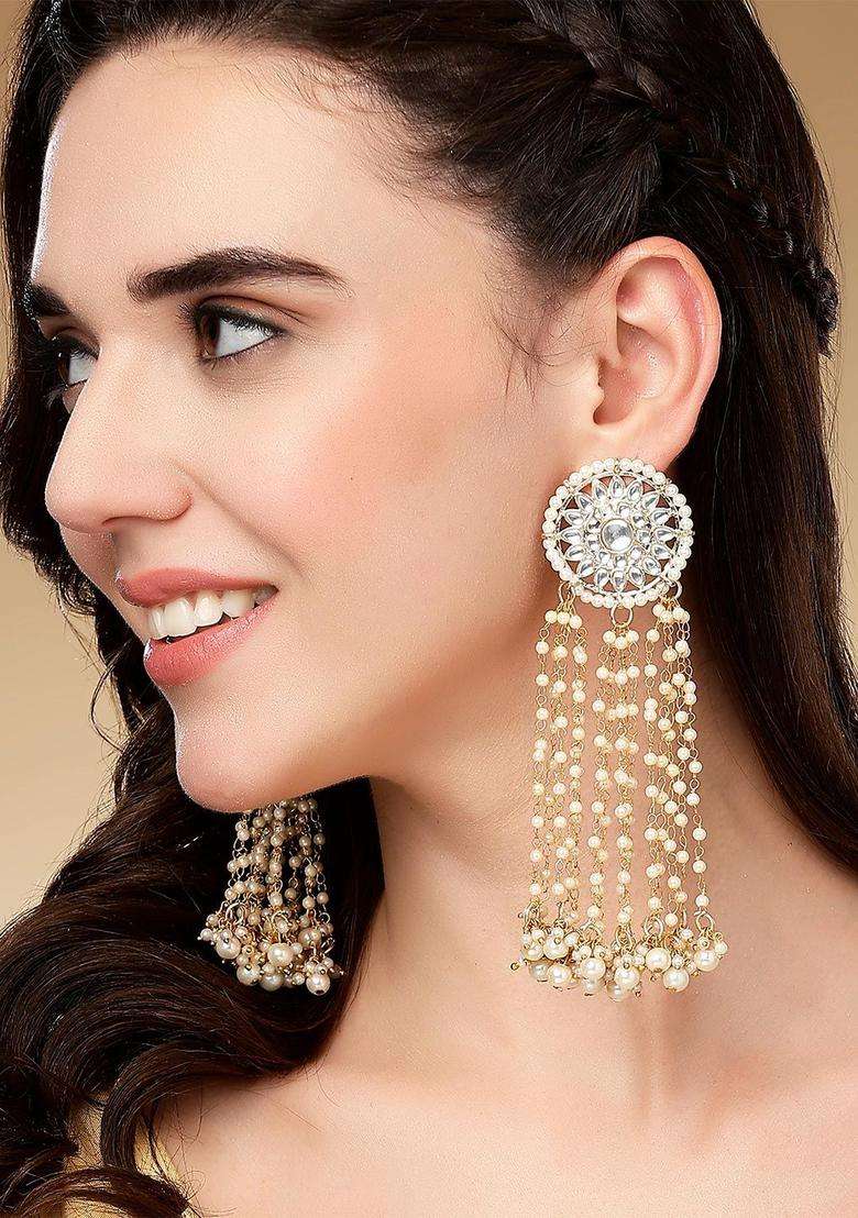 Pearl Kundan Gold-Plated Drop Earrings for Women | Traditional Ethnic Jewellery for Wedding & Festive Wear | Gift for Her - Indya