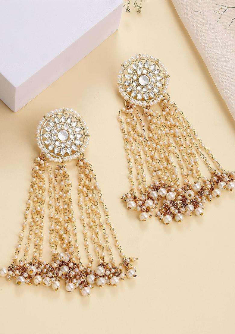 Pearl Kundan Gold-Plated Drop Earrings for Women | Traditional Ethnic Jewellery for Wedding & Festive Wear | Gift for Her - Indya