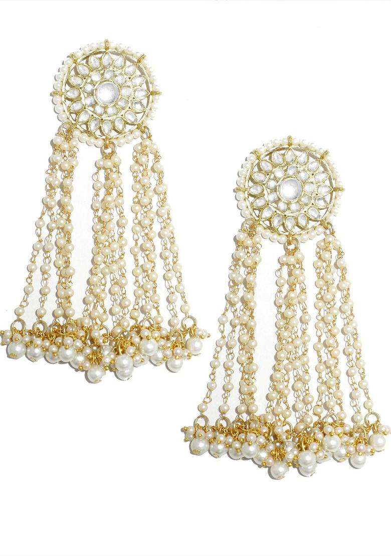Pearl Kundan Gold-Plated Drop Earrings for Women | Traditional Ethnic Jewellery for Wedding & Festive Wear | Gift for Her - Indya