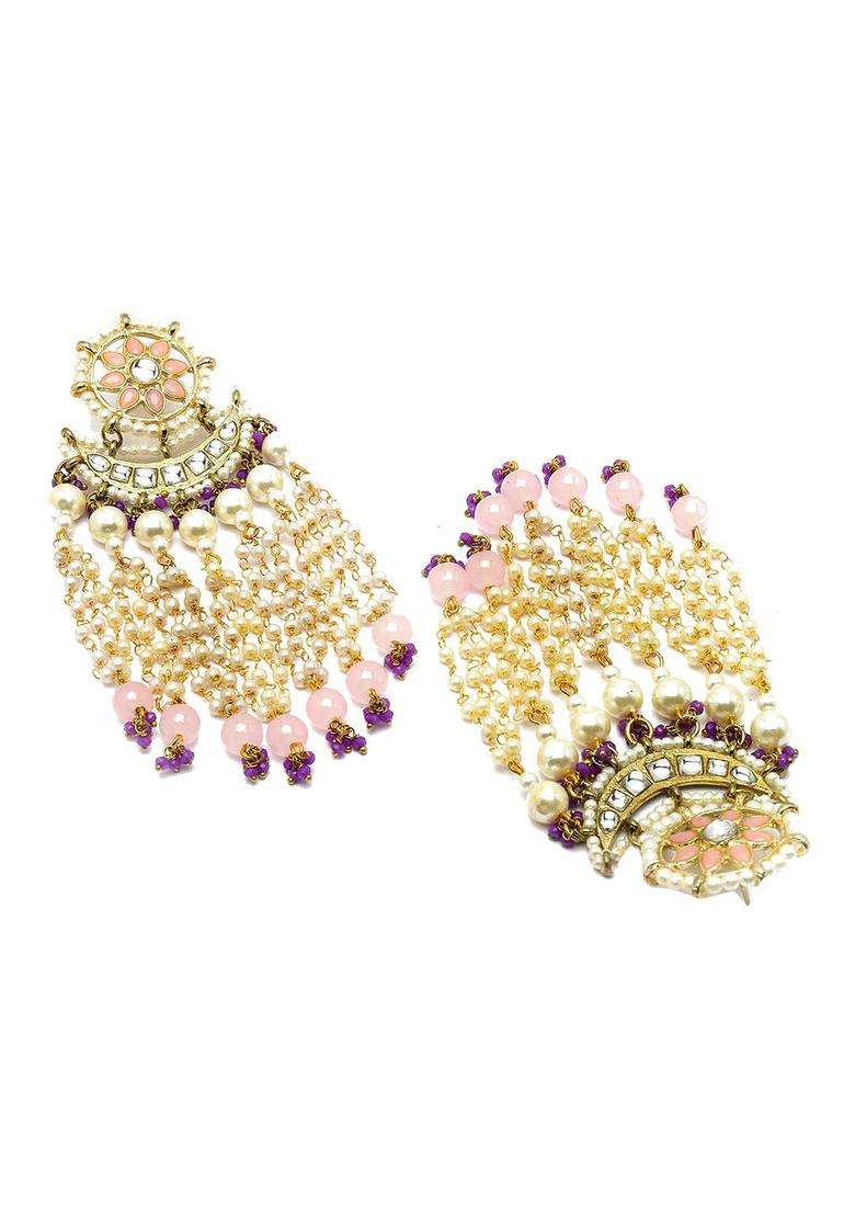 Pink Gold-Plated Kundan Studded Drop Earrings for Women | Traditional Ethnic Jewellery for Wedding & Festive Wear | Gift for Her - Indya