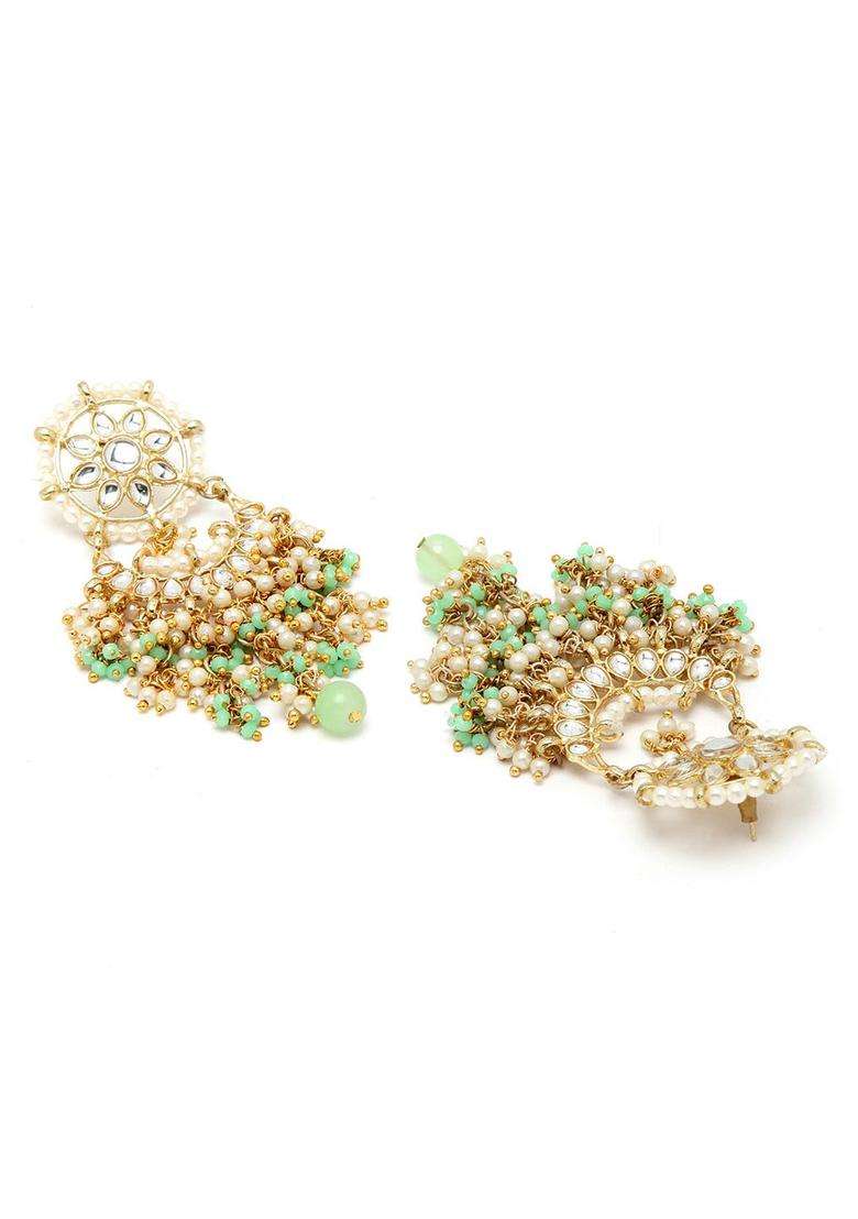 Gold-Plated Lime Green Contemporary Chandbalis Earrings with Kundan for Women | Traditional Ethnic Jewellery for Wedding & Festive Wear | Gift for Her - Indya