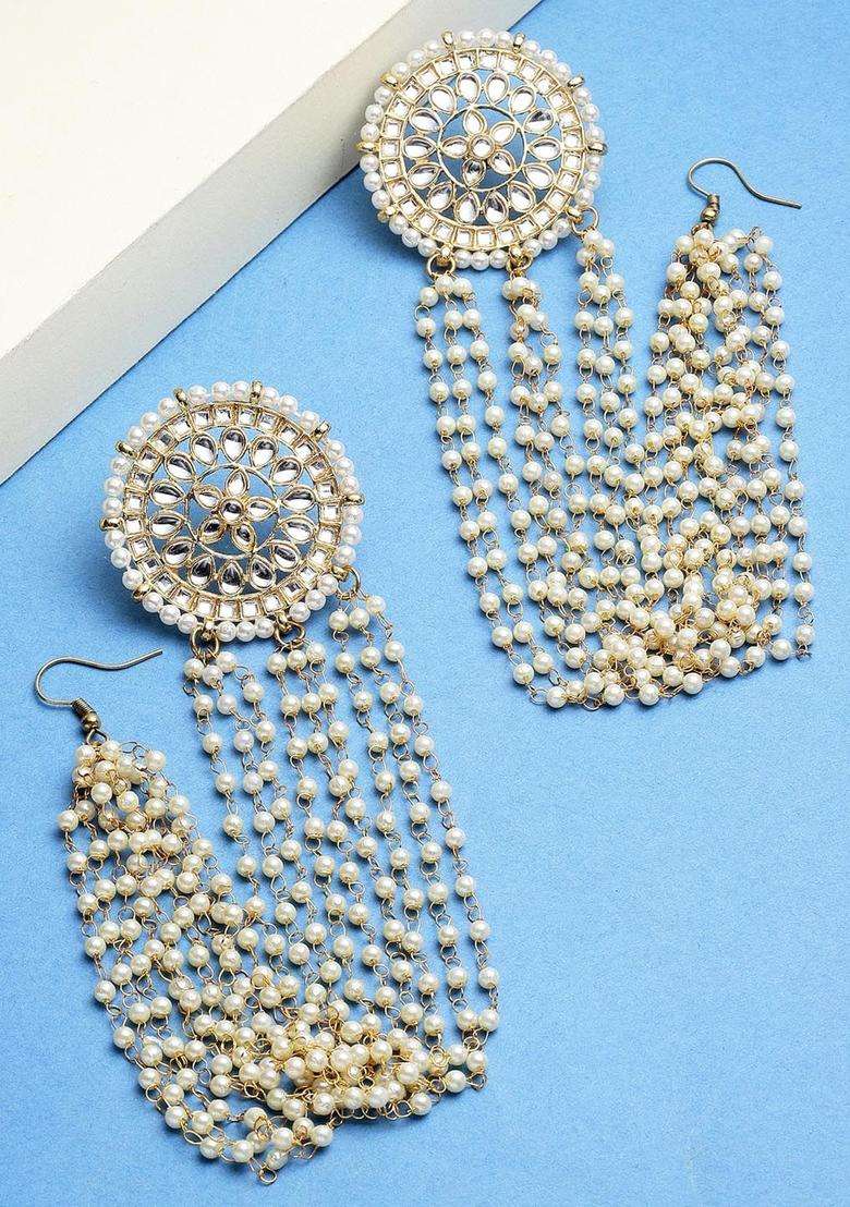 Pearl Kundan Gold-Plated Stone-Studded Shoulder Duster for Women | Stylish Party & Everyday Wear | Gift for Her - Indya