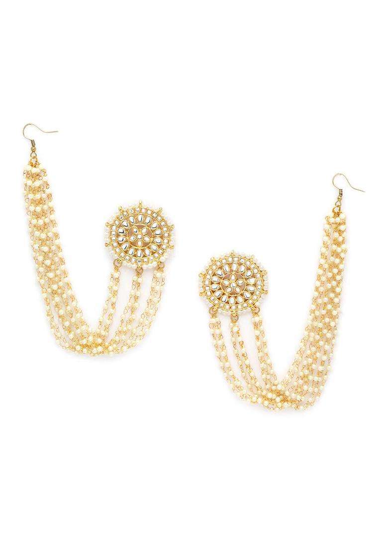 Pearl Kundan Gold-Plated Stone-Studded Shoulder Duster for Women | Stylish Party & Everyday Wear | Gift for Her - Indya